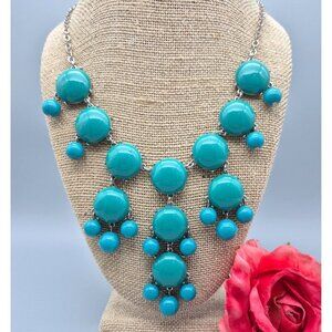 Silver Tone Aqua Blue Statement Bubble Bib Necklace Costume Jewelry 22" Adjustab